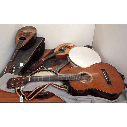 166 - Two mandolins, a tambourine, an acoustic guitar etc.  A/F (5)