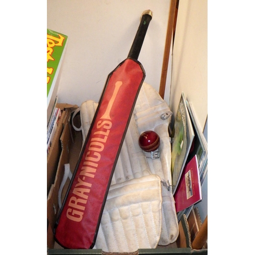 168 - Sporting interest: a Gray-Nicolls cricket bat, cricket pads; a snooker score board; football match d... 
