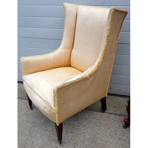 664 - An Edwardian armchair together with a Victorian mahogany armchair (2)