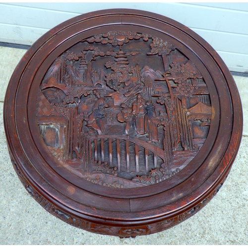 673 - A circular Oriental carved coffee table 80cm diameter