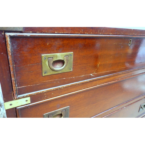 682 - A reproduction mahogany campaign style secretaire chest of drawers AF