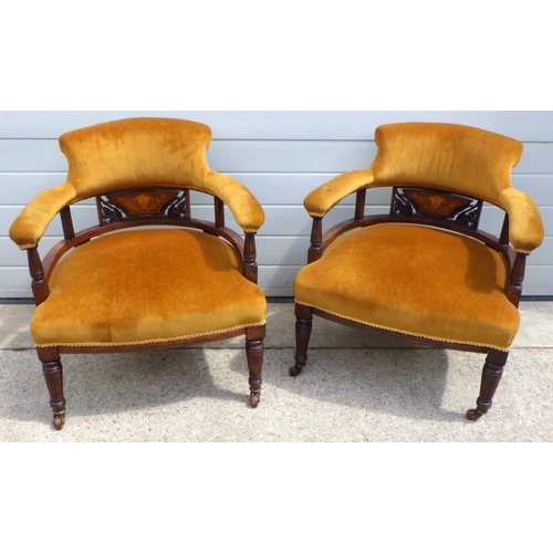 686 - A pair of Victorian inlaid Rosewood salon armchairs (2)