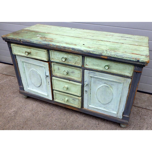 697 - A Victorian pine painted sideboard 145cm wide