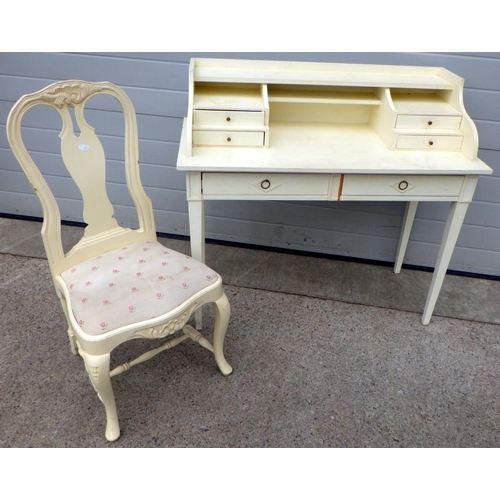 701 - A hardwood painted desk together with a chair 107cm