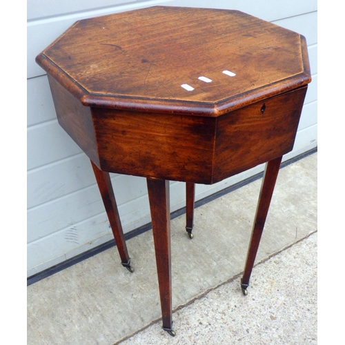 704 - A 19thC mahogany octagonal  sewing table