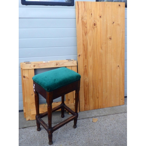 715 - A pine folding trestle table together with a bar stool (2)