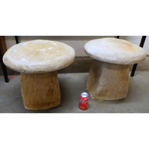 732 - A pair of garden concrete  staddle stones / mushrooms  40cm tall