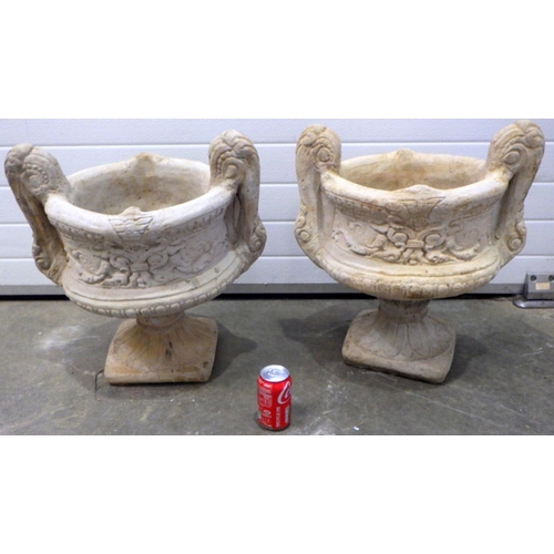 736 - A pair of garden concrete urn shaped planters 52cm tall