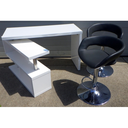 742 - A Modern folding desk together with two bar stools  (3)