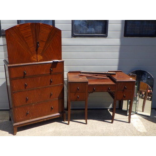 754 - An Art Deco tall boy & dressing table af (2)