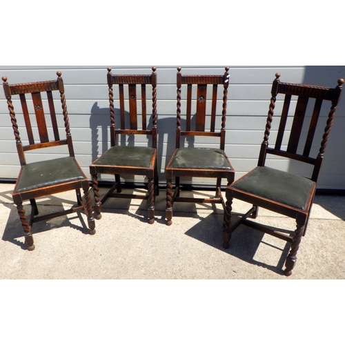 757 - A set of four oak barley twisted dining chairs