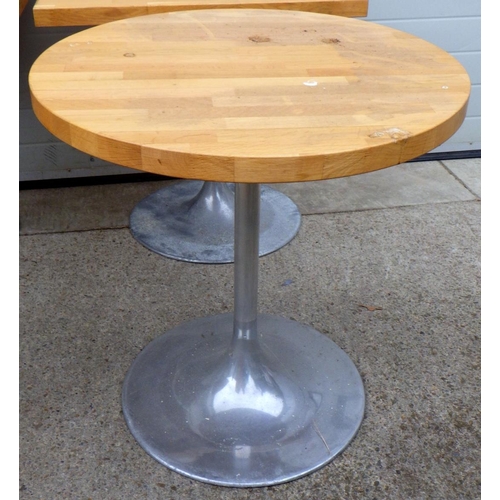 773 - Three square cafe tables 75cm sq together with a similar circular table af (4)