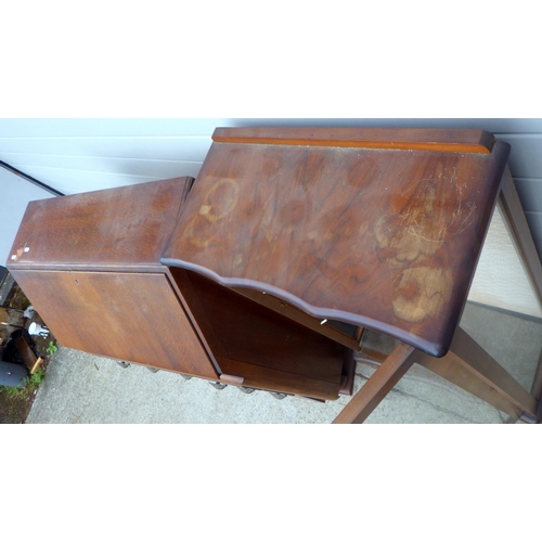 781 - An oak ply bureau together with a single door display cabinet (2)