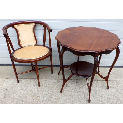 793 - An Edwardian mahogany occasional table together with an inlaid chair (2)