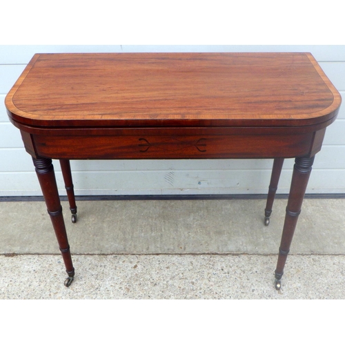 809 - A 19thC mahogany fold over tea table 92cm wide AF