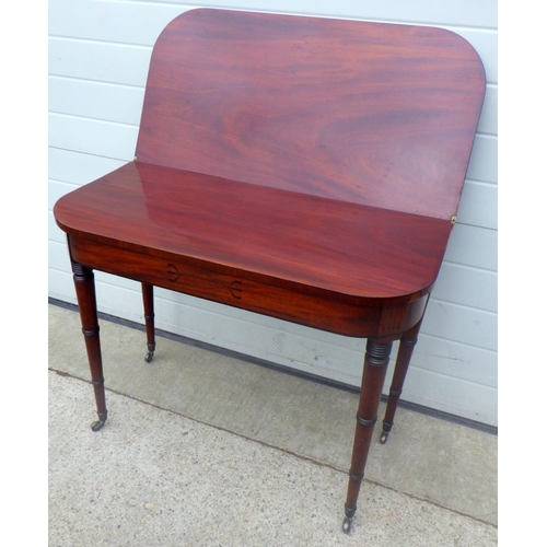 809 - A 19thC mahogany fold over tea table 92cm wide AF