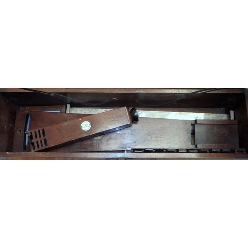 193 - A Sailsbury Tintometer, oak cased; two part microscopes; large format / plate  camera parts incl a Z... 