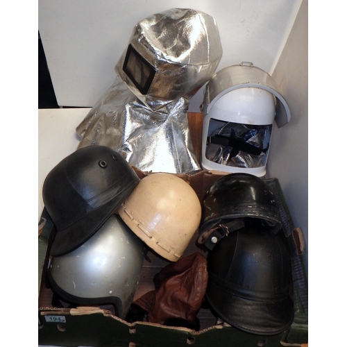 194 - A leather flying / motoring helmet, part fur lined c1930s; various mid-20th cent motor racing intere... 