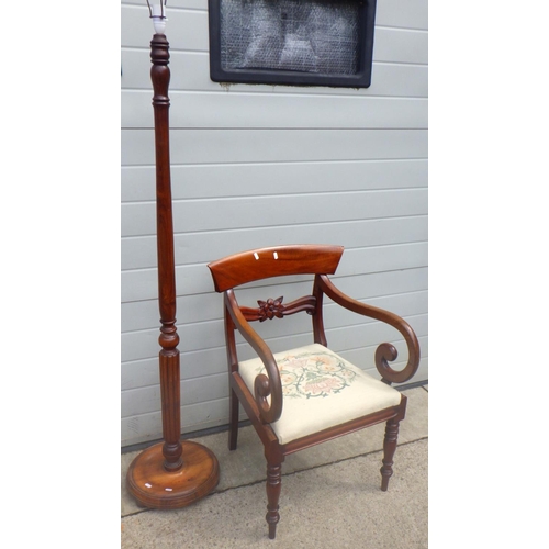 818 - A Victorian mahogany elbow chair together with a lamp standard af (2)
