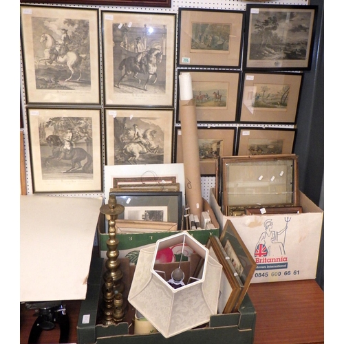 206 - A qty of 18th century and later prints, pictures and frames equestrian, field sports and topographic... 