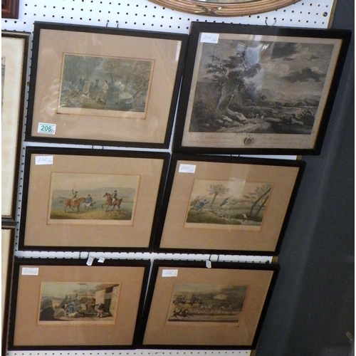 206 - A qty of 18th century and later prints, pictures and frames equestrian, field sports and topographic... 