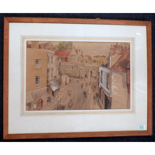 212 - The Borough of Canterbury, watercolour, Ursula MacDonald.  51 x 34cm within mount and frame.