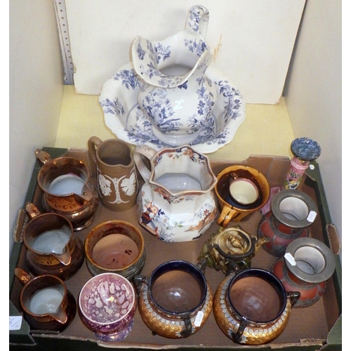 216 - A 19th cent pearlware wash jug and bowl, a/f; 19th cent and later ceramics incl Doulton Lambeth, pin... 