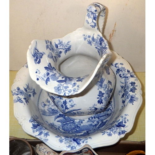 216 - A 19th cent pearlware wash jug and bowl, a/f; 19th cent and later ceramics incl Doulton Lambeth, pin... 