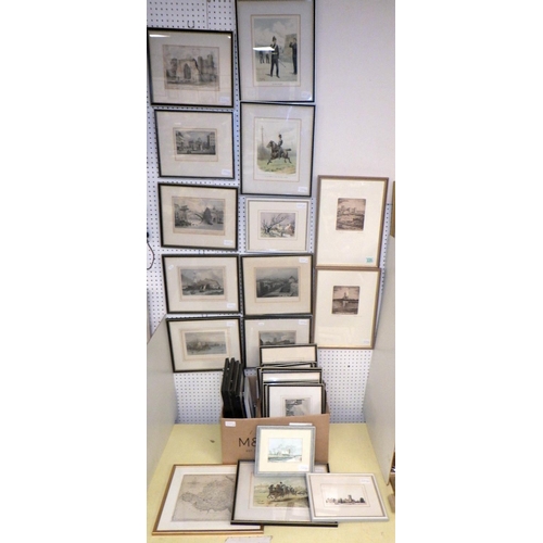 220 - A collection of 19th cent and later framed prints, maps and pictures incl York, Yorkshire and milita... 