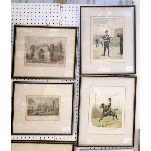 220 - A collection of 19th cent and later framed prints, maps and pictures incl York, Yorkshire and milita... 