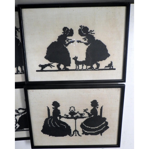 231 - A group of six framed silhouette needlework pictures, c1920s.