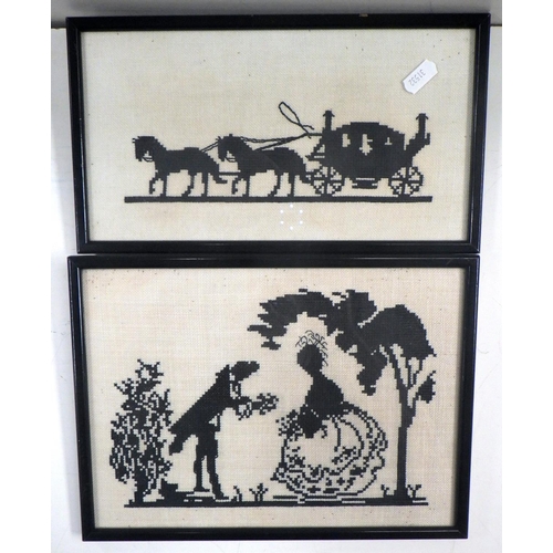 231 - A group of six framed silhouette needlework pictures, c1920s.