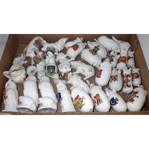 233 - Crested china souvenir miniatures, most pig shapes.