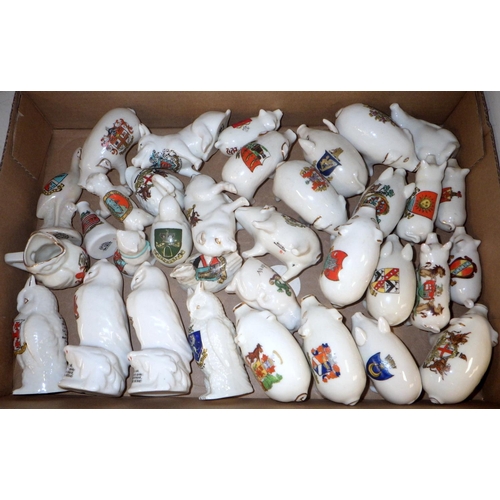 233 - Crested china souvenir miniatures, most pig shapes.