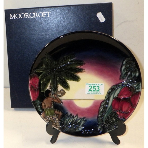 253 - A Moorcroft Pottery tropical beach motif plate, boxed.