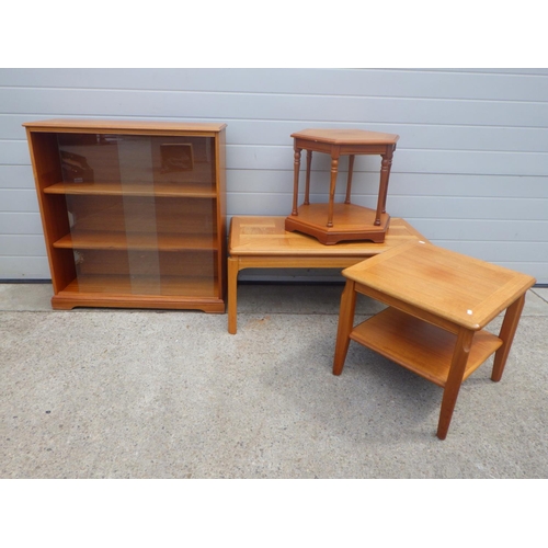 838 - A bookcase. coffee table & two side tables (4)