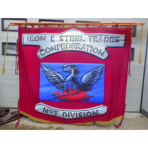 858 - An extremely large banner for the Iron & Steel Trades Confederation, No. 7 Division. 210cm x 235cm, ... 