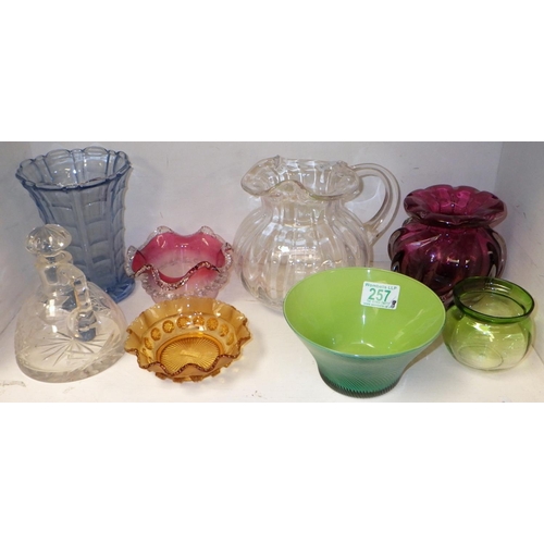 257 - A mid-century glass vase; three glass bowls etc. (QTY)