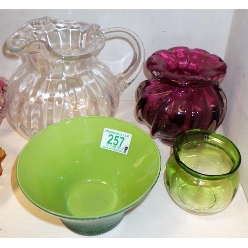 257 - A mid-century glass vase; three glass bowls etc. (QTY)