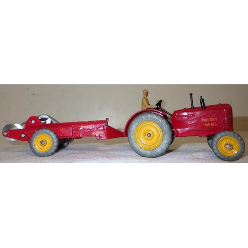 285 - Dinky Toys die-casts: a 300 Massey Harris Tractor, a 27c Manure Spreader, a 322 Disc Harrow, a 323 T... 