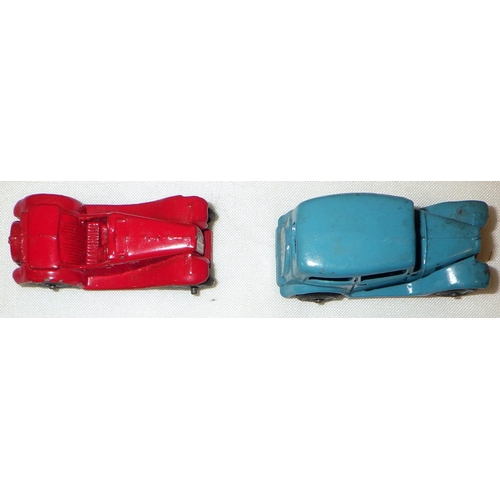 287 - Dinky Toys die-casts: a 36e Salmson Two Seater, brown and black; a 36 Series 35c MG; a 36 Series 35a... 