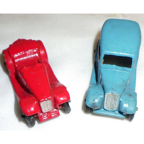 287 - Dinky Toys die-casts: a 36e Salmson Two Seater, brown and black; a 36 Series 35c MG; a 36 Series 35a... 