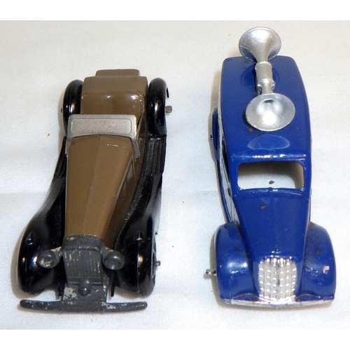 287 - Dinky Toys die-casts: a 36e Salmson Two Seater, brown and black; a 36 Series 35c MG; a 36 Series 35a... 