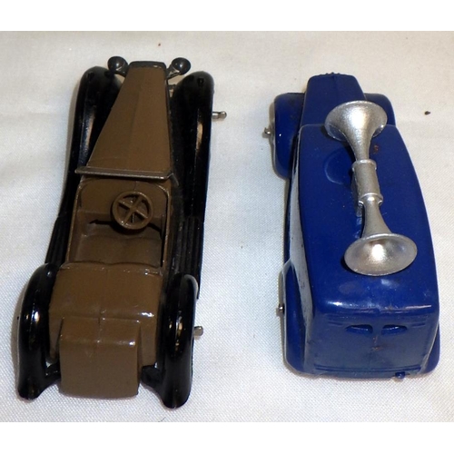 287 - Dinky Toys die-casts: a 36e Salmson Two Seater, brown and black; a 36 Series 35c MG; a 36 Series 35a... 