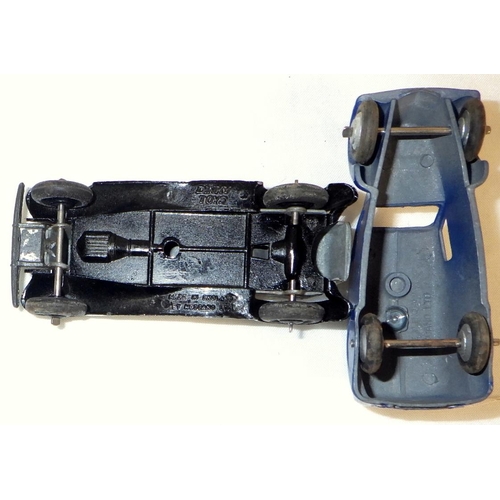 287 - Dinky Toys die-casts: a 36e Salmson Two Seater, brown and black; a 36 Series 35c MG; a 36 Series 35a... 