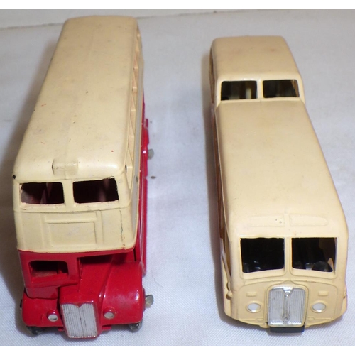 288 - Dinky Toys die-casts: a 29c AEC Double Decker Bus in red and yellow together with a 280 Observation ... 