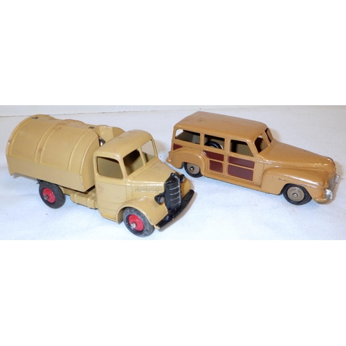 289 - Dinky Toys die-casts: a 252 Bedford Refuse Truck; a 344 Plymouth Estate Car. No boxes.