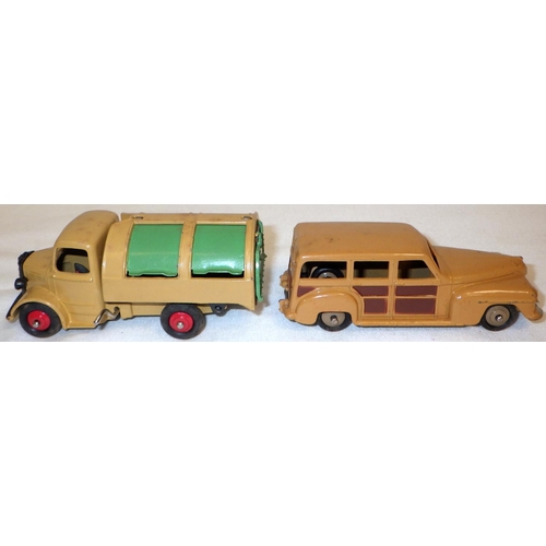 289 - Dinky Toys die-casts: a 252 Bedford Refuse Truck; a 344 Plymouth Estate Car. No boxes.