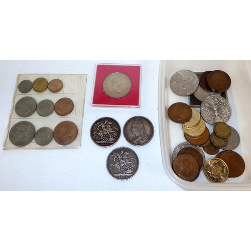 293 - Three late Victorian crowns; other coins