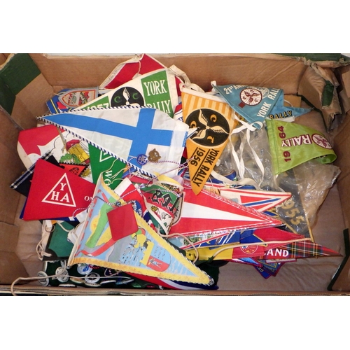 295 - A collection of souvenir pennant flags, enamelled and other badges etc incl York Cycle Rally commemo... 